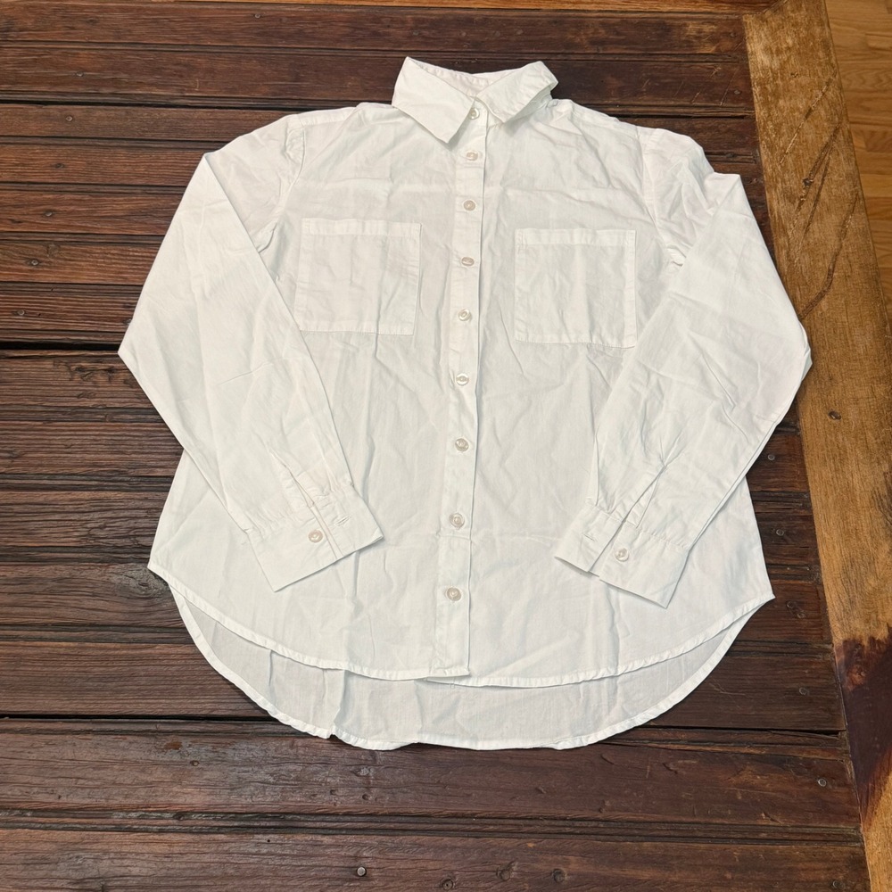 Japna Womens White 100% Cotton Button Down Shirt Long Sleeve Pockets XS